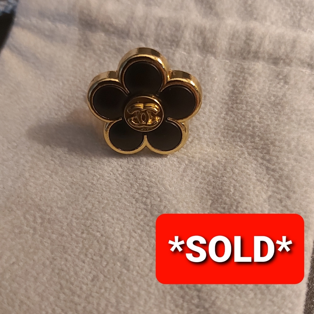 *SOLD* UPCYCLED Black & Gold CHANEL FLOWER PIN